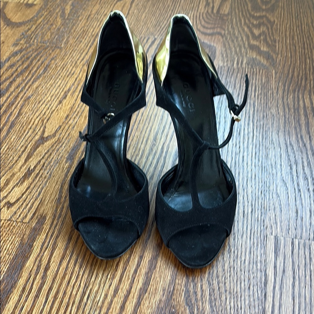 Gucci Black Strappy Heels with Ankle Strap